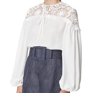 NWT Carolina Herrera Lace Puff-Sleeve Blouse size 16
